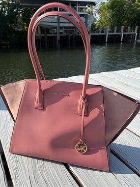 Michael Kors Rose Pink Winged Tote with Gold Logo Charm